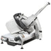 Hobart HS7 Series automatic aluminum meat slicer with 13-inch blade, carriage and pusher arm, angled front view