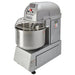 Hobart HSL130 dual speed 100 qt commercial spiral mixer, grey body with stainless steel bowl and wire guard, angled