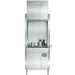 Hobart PW-10 pot and pan washer with hood raised showing stainless pots loaded on the wash rack inside, front view