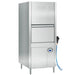 Hobart PW-10 high-temp hood type pot and pan washer, tall stainless steel unit with side hose and controls, angled