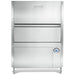 Hobart PW-20 large pot and pan washer, front view of the wide stainless steel hood closed and lower control panel