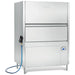 Hobart PW-20 high-temp hood type large pot and pan washer, wide stainless steel unit with side hose, angled view