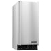 Hoshizaki AM-50BAJ under counter top hat cube ice machine, tall stainless steel cabinet, angled front view
