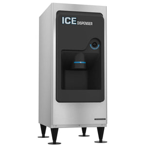 Hoshizaki DB-130H 22-inch hotel ice dispenser bin in stainless steel with black ICE dispenser panel on legs