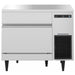 Hoshizaki IM-200BAC cube ice machine in stainless steel with front bin door and black vent, front view on legs
