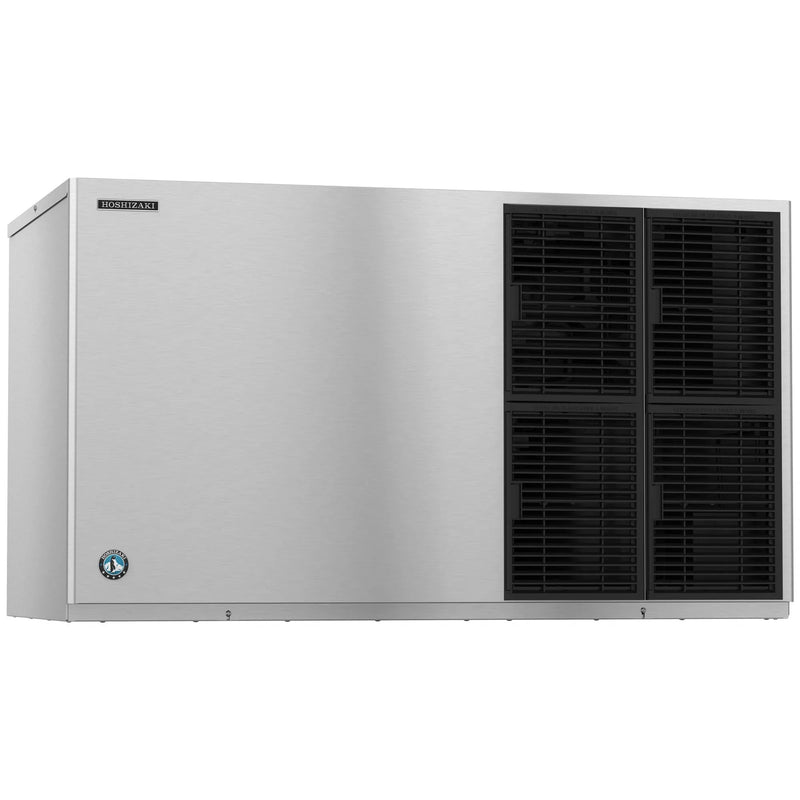 Hoshizaki KM-1301SAJ modular crescent ice machine, wide stainless steel head with black vented side panel