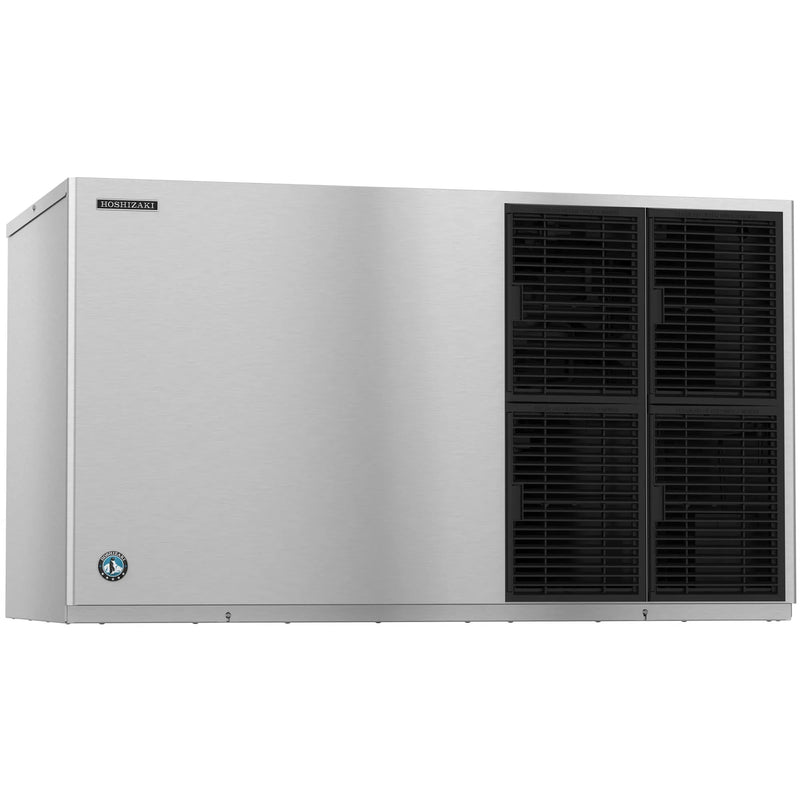 Hoshizaki KM-1601SAJ modular crescent ice machine, wide stainless steel head with black vented side panels