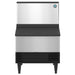 Hoshizaki KM-231BAK under counter crescent ice machine, stainless steel front view with black bin door and legs