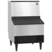 Hoshizaki KM-231BAK under counter crescent ice machine in stainless steel with black bin door, angled front view