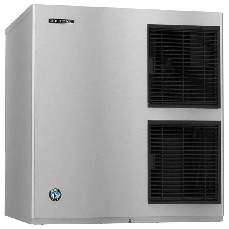 Hoshizaki KM-901MAJ modular crescent ice machine head in stainless steel with black vented front panel