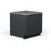 IGLOO CUBE Series cashier counter in dark graphite finish with grey stone-look top, compact square unit, angled view