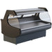 IGLOO ROMEO Series curved glass refrigerated meat and deli display case with dark brown end panels, angled view