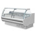 IGLOO SANTIAGO Series curved glass bain marie display case in white with hot food pans under the curved glass