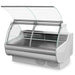 IGLOO SANTIAGO Series curved glass refrigerated fish display case in white with lift-up front glass open