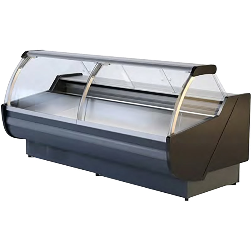 IGLOO SANTIAGO Series curved glass refrigerated meat and deli display case in graphite with dark side panels