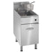 Imperial IFS-75-E 208V 75 lb electric floor fryer in stainless steel with fry basket and cabinet door, angled view