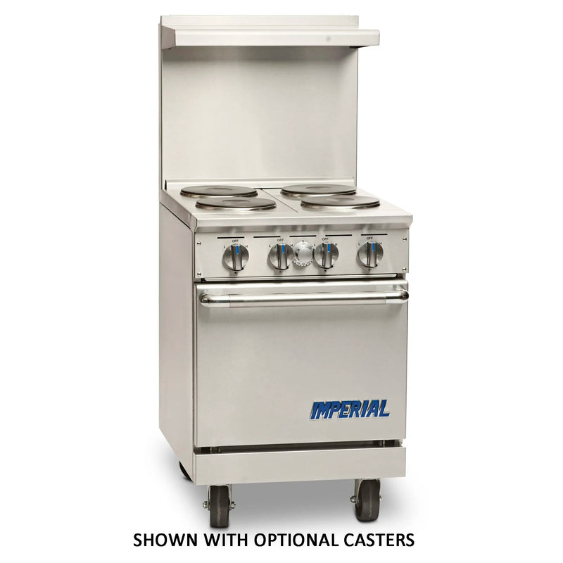 Imperial IR-4-E 24-inch electric range in stainless steel with four French plates and oven, on optional casters