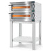 Italiana Food Tech CP420 electric 16-inch Compact Pro double deck pizza oven mounted on a stainless steel stand