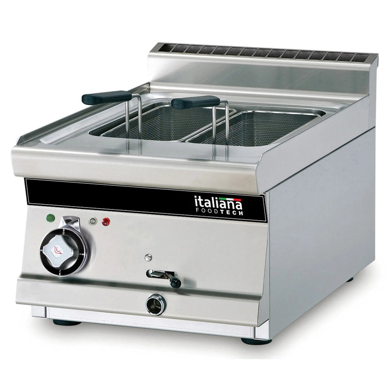 Italiana Food Tech E64M countertop electric pasta cooker in stainless steel with two baskets and rotary control knob