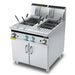 Italiana Food Tech G78 gas double pasta cooker with backsplash, portion baskets in both wells and rotary gas knobs