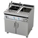 Italiana Food Tech G78 gas double pasta cooker in stainless steel with two wells, large baskets and cabinet base