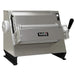 Italiana Food Tech IPS-T300 countertop 12-inch pasta sheeter in stainless steel with side crank lever, angled view