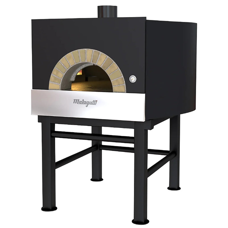 Italiana Food Tech MILANO-STAT static pizza oven with square black housing, stainless steel front and black stand