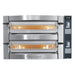 Italiana Food Tech ML635 electric 28 x 42 inch Michelangelo double deck pizza oven in stainless steel, front view