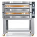 Italiana Food Tech ML935 electric 42-inch Michelangelo double deck pizza oven on a stainless steel stand with casters