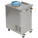 Italiana Food Tech Roundi 11 stainless steel dough rounder on casters with blue top ring, angled front view