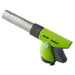 Iwatani CB-TC-CKGR cooking torch head with green and grey grip and stainless steel nozzle, side view