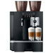 Jura GIGA X8 commercial automatic coffee machine in black, front view brewing two latte macchiatos