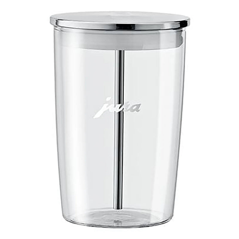 Jura glass milk container for automatic coffee machines, 16.7 oz, empty clear glass with stainless steel lid