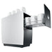 Jura Hot Cup Warmer in white, side view with front door open and drawer pulled out holding white cups
