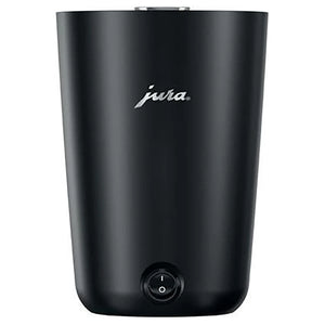 Jura Hot Cup Warmer S in black with Jura logo and power switch on the front, front view
