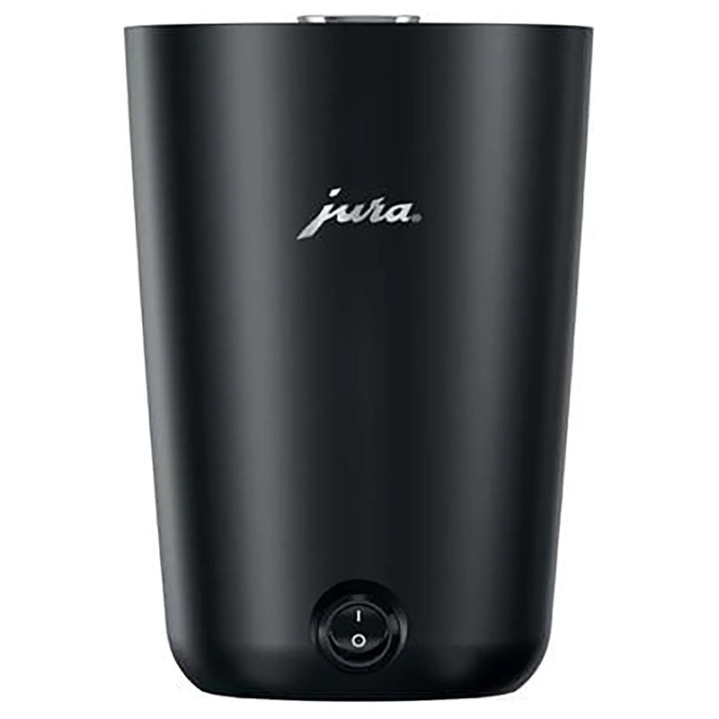 Jura Hot Cup Warmer S in black with Jura logo and power switch on the front, front view