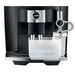 Jura J8 twin residential automatic coffee machine, front close-up of the clear milk container and milk spout
