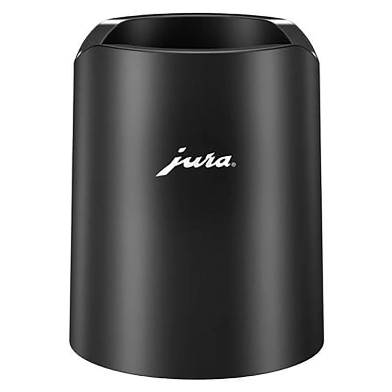Jura Milk Glacette for automatic coffee machines in black with silver Jura logo, front view