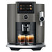Jura S8 residential automatic coffee machine in dark inox with touchscreen, front view brewing two espressos