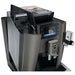 Jura W8 commercial automatic coffee machine in dark inox, high angled view with the water tank lid open