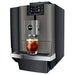 Jura X10 commercial automatic coffee machine in dark inox, angled view with iced coffee under the spout