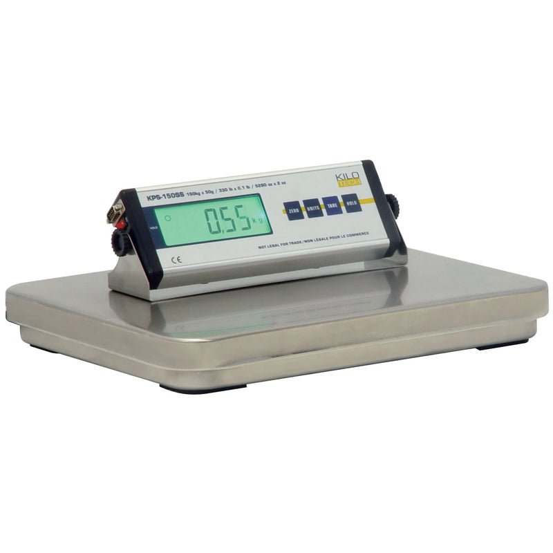 Kilotech KPS-SS Series bench scale, stainless steel platform with raised green backlit digital indicator