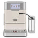 KitchenAid KES8558BK fully automatic espresso machine shown in a cream finish with milk container, front view