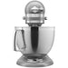 KitchenAid KSM195PSCU Artisan Premium 5 quart tilt-head stand mixer in silver with stainless steel bowl, front view