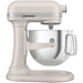KitchenAid KSM70SNDXER 7 quart bowl-lift stand mixer shown in a light cream colour, side view