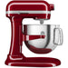 KitchenAid KSM70SNDXER 7 quart bowl-lift stand mixer in red with stainless steel bowl, side view