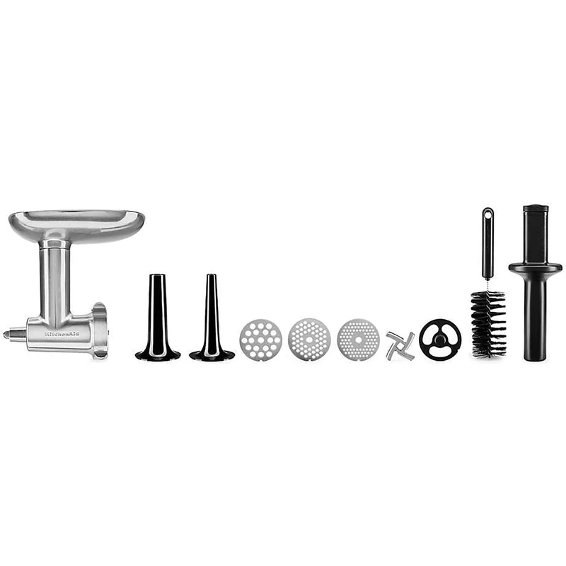 KitchenAid KSMMGA metal food grinder attachment with grinding plates, sausage stuffer tubes and cleaning brush