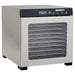 LEM 1731 BigBite 10-tray stainless steel dehydrator with glass door and digital display, angled front view