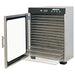 LEM 1732 BigBite 16-tray stainless steel dehydrator with the glass door open, showing the stacked wire racks