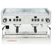 La Marzocco CLASSIC-S-AV-2-GR two group espresso machine, polished stainless steel body with portafilters, front view